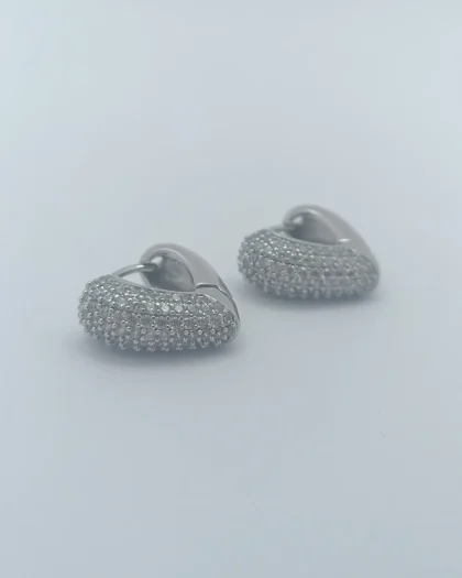 Özel Seri Taşlı Silver Bombe Kalp Küpe