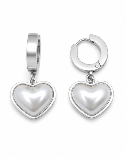 Çelik Sedefli Kalp Şeklinde Küpe – Silver