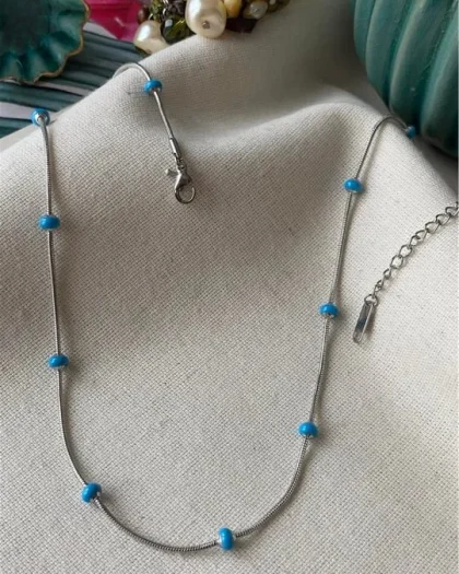 Çelik Silver Mineli Blue Kolye