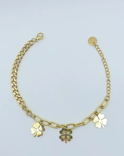 Çift Dizayn Zincir Gold Yoncalar Çelik Halhal