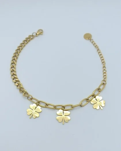 Çift Dizayn Zincir Gold Yoncalar Çelik Halhal