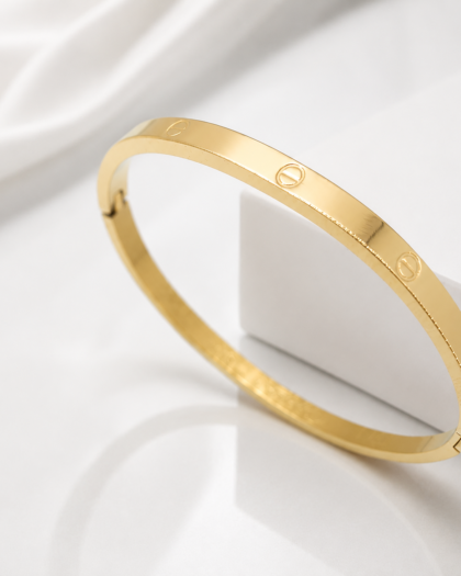Taşsız Cartier Gold Renk İnce Kelepçe Bileklik
