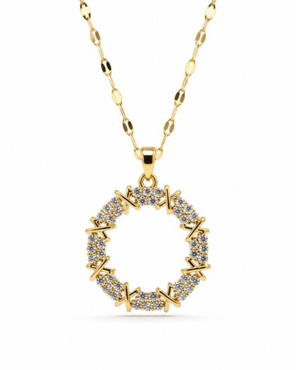 Çelik Taşlı Gold Xoxo Kolye