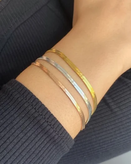 Üç Renk İtalyan Zincir Bilezik (Gold Rose Gümüş)