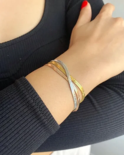 Üç Renk İtalyan Zincir Bilezik (Gold Rose Gümüş)