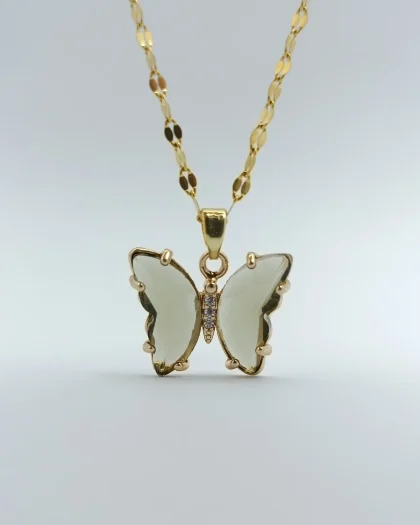 Zirkon Taşlı Kelebek Tasarım Çelik Kolye