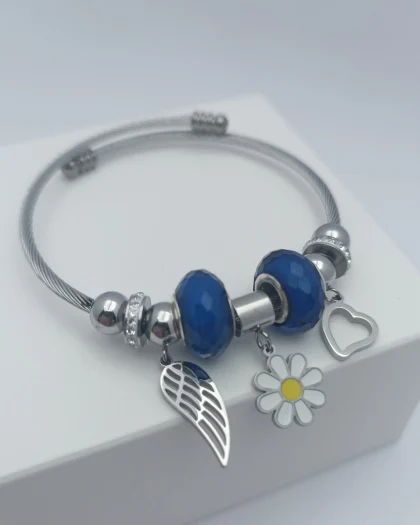 Papatya Motifli Gümüş Renk Pandora