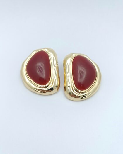 Vintage Gold Detaylı Bordo D Model Küpe
