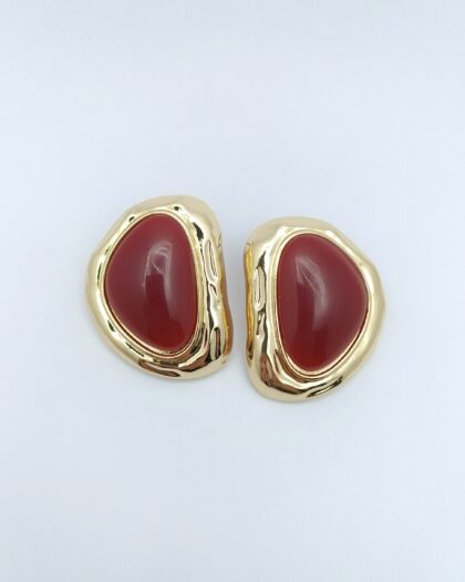 Vintage Gold Detaylı Bordo D Model Küpe