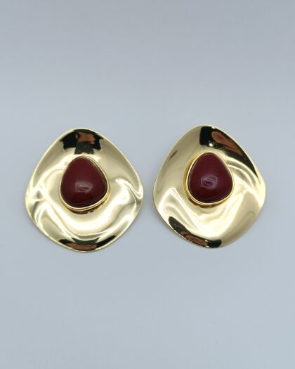 Bordo Taşlı Vintage Plaka Küpe