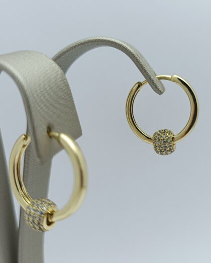 VIP 14K Taşlı Topçuk Detaylı Halka Küpe