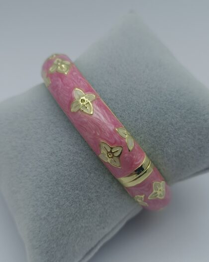 Çiçek Motifli Mineli Pembe Kelepçe Bileklik