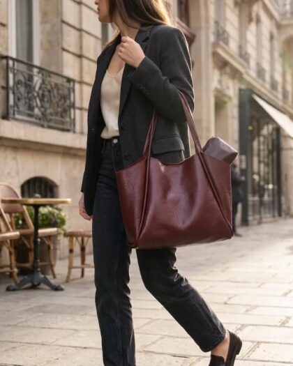 Bordo Yumuşak Deri Omuz Çantası 31x24 cm Ekstra Makyaj Çantalı Günlük Kadın Çanta