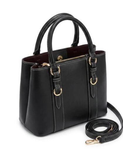 Siyah Kilit Detaylı 3 Gözlü Kadın El ve Çapraz Askılı Çanta 24x18 cm