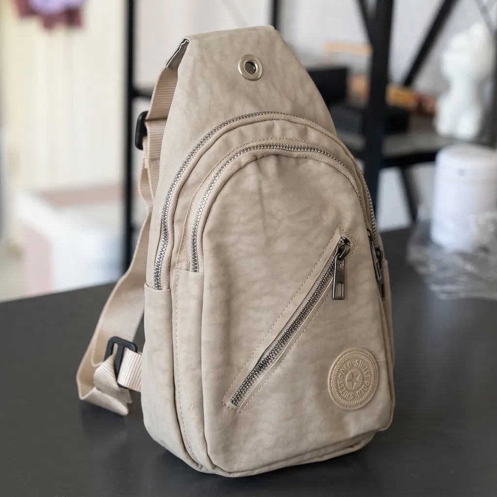 Su Geçirmez Kumaş Çapraz Göğüs Çantası 3 Gözlü Siyah Unisex Günlük Kullanım 15x26 cm