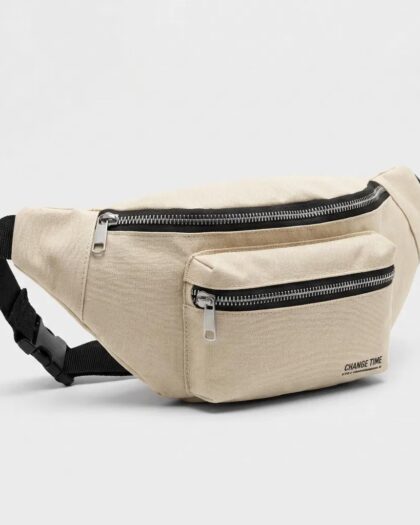 Krem Unisex Bel Çantası Çapraz Askılı Günlük Kullanım Fermuarlı 30x13 cm