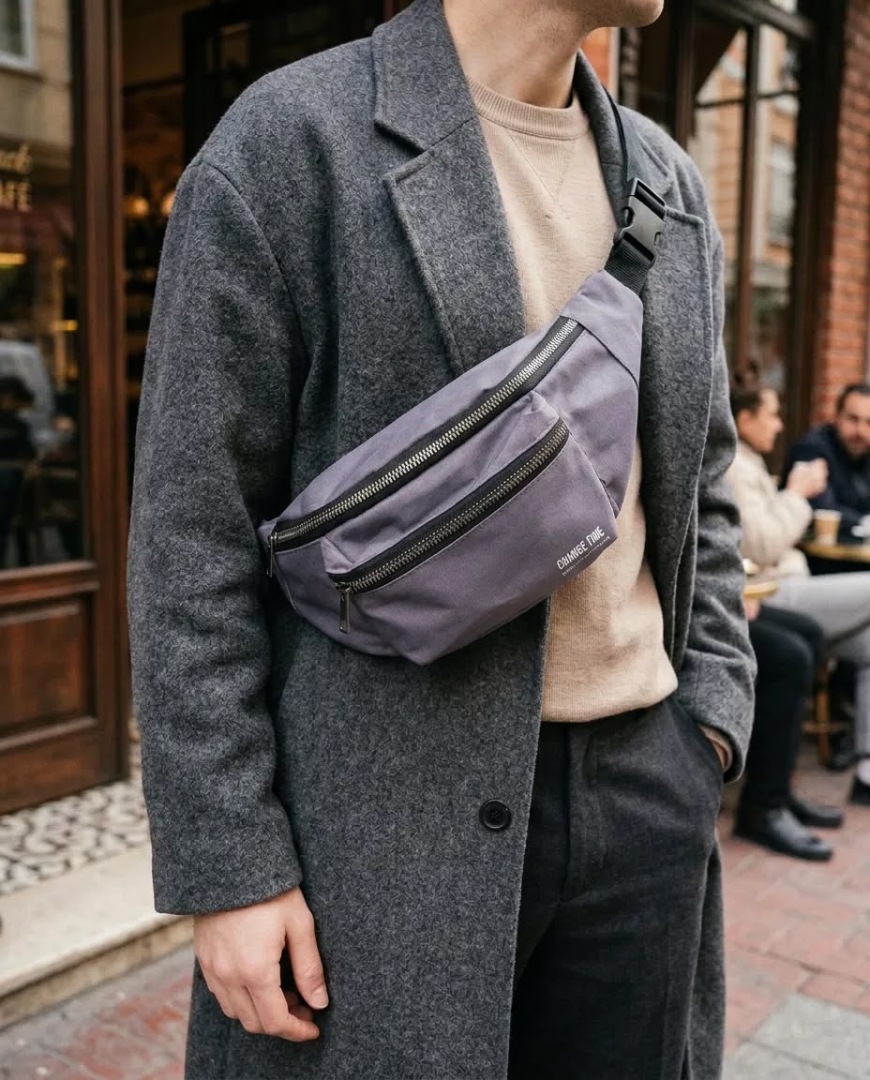 Lila Unisex Bel Çantası Çapraz Askılı Günlük Kullanım Fermuarlı 30x13 cm - Görsel 3