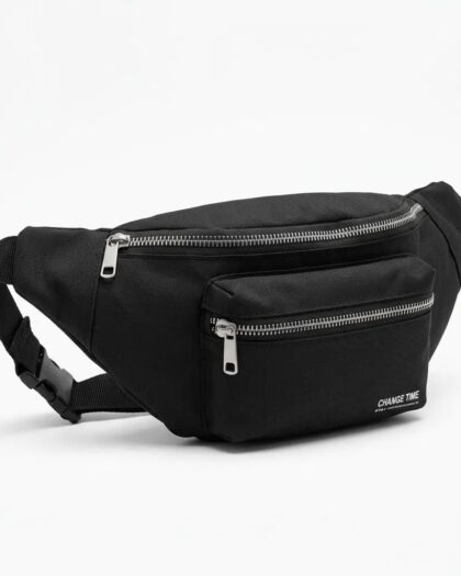 Siyah Unisex Bel Çantası Çapraz Askılı Günlük Kullanım Fermuarlı 30x13 cm